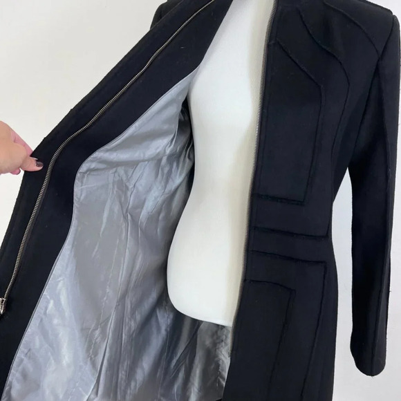 Juliana Collezione Wool Blend Trench Geometric Seams Mod Art Deco Contemporary - Picture 4 of 7